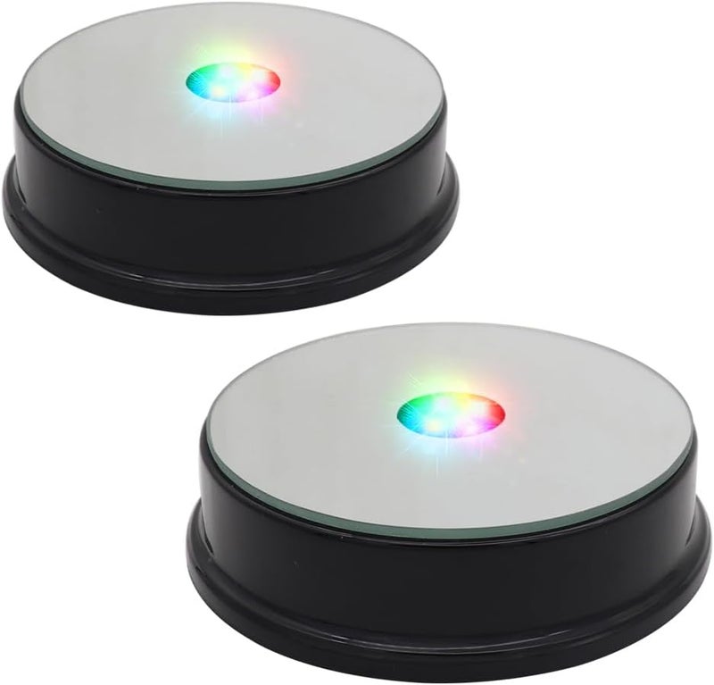 PHOSOK LED Black Display Base- Crystal Glass Art Statue Merchandise Display Stand- Multicolor Changing Light Display Stand Powered by 3 AAA Batteries （Pack of 2） - Image 1